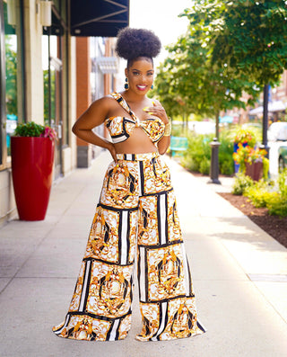 Unice Print Front Tie Top & Wide Legs Pants Set
