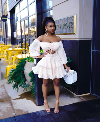 Peach Lush Off Shoulder cutout dress