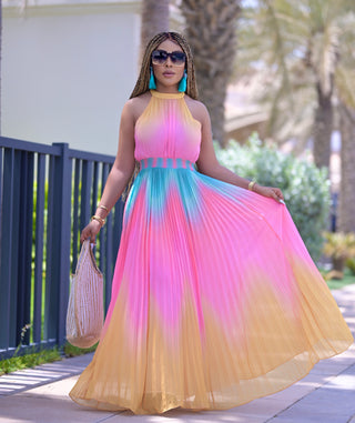 Summer Play pleated maxi dress (pink multi)