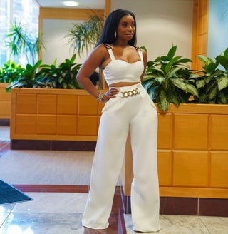 Ziarre Sage Gold Chain details Wide Legs Pants Set