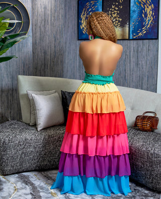 Halter maxi rainbow dress