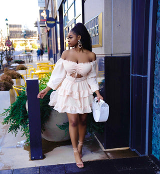 Peach Lush Off Shoulder cutout dress