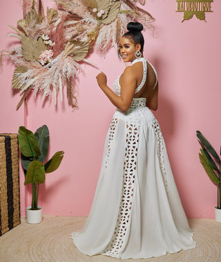 HALTER NECK EYELET MAXI DRESS