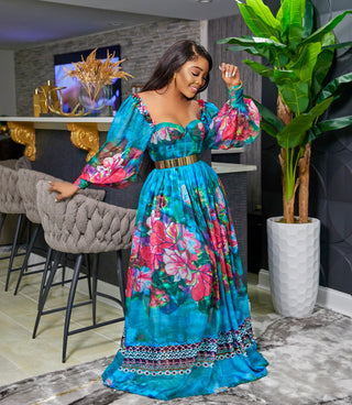 Charm bubble sleeves maxi dress