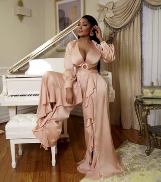 SIDE RUFFLED O RING SIDE CUTOFF JUMPSUIT